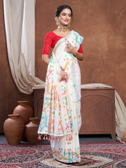 Ekaya White Linen Jamdani Saree